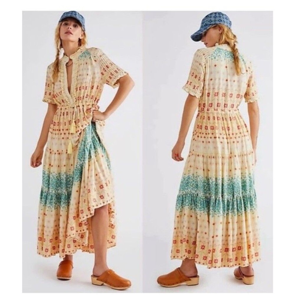 Free People Rare Feeling Cloud Combo Printed Tiered Floral Maxi Dress Size S